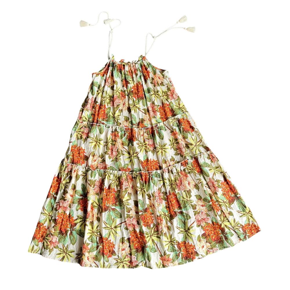 Floral Tiered Midi Dress with Adjustable Straps - White/Orange